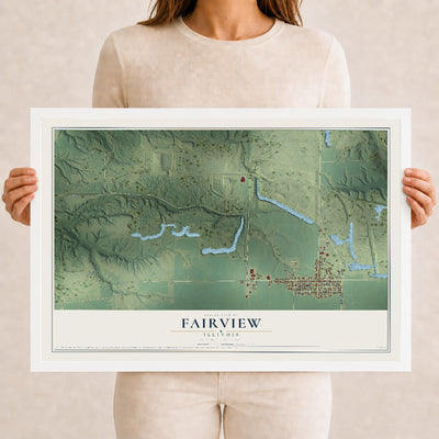 Map of Fairview, Illinois, 12 x 18 inch print in a white wood frame