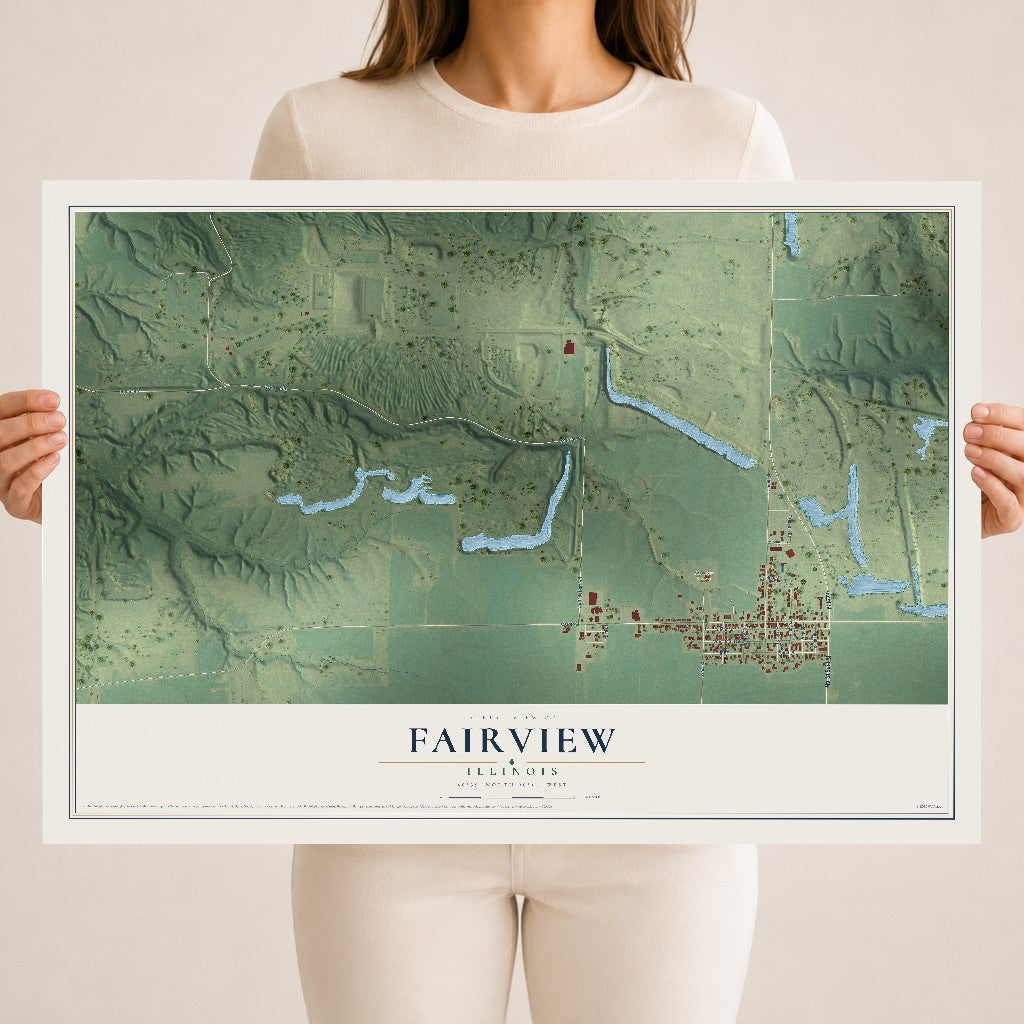 Map of Fairview, Illinois, 18 x 24 inch unframed archival matte print