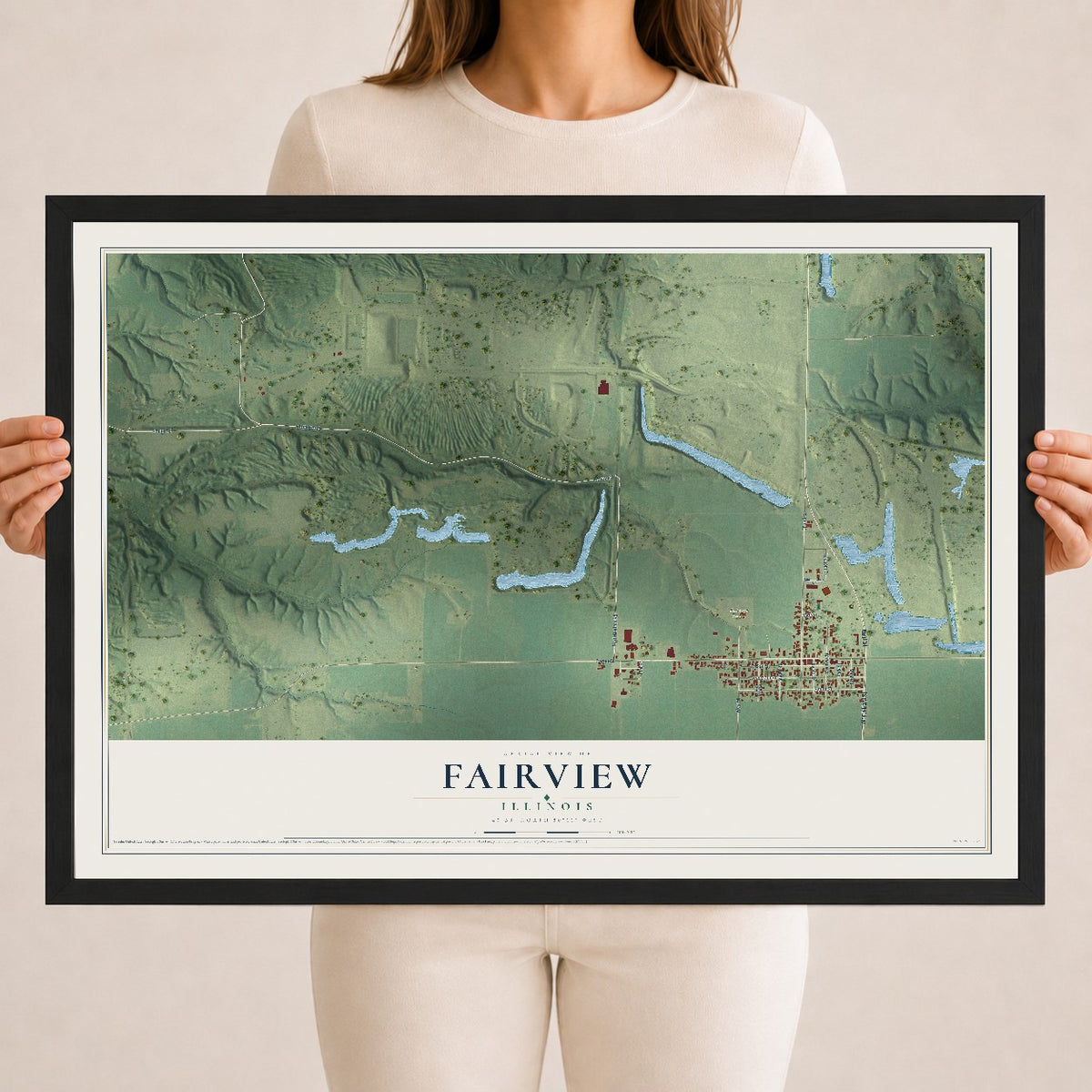 Map of Fairview, Illinois, 18 x 24 inch print in a black wood frame