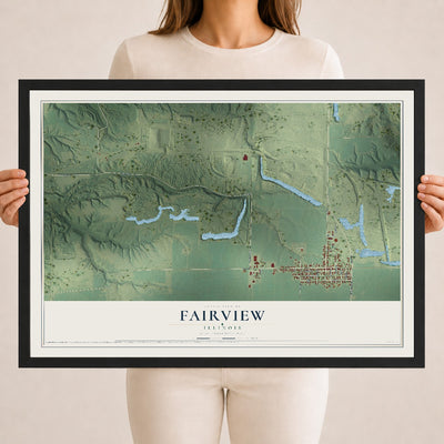 Map of Fairview, Illinois, 18 x 24 inch print in a black wood frame