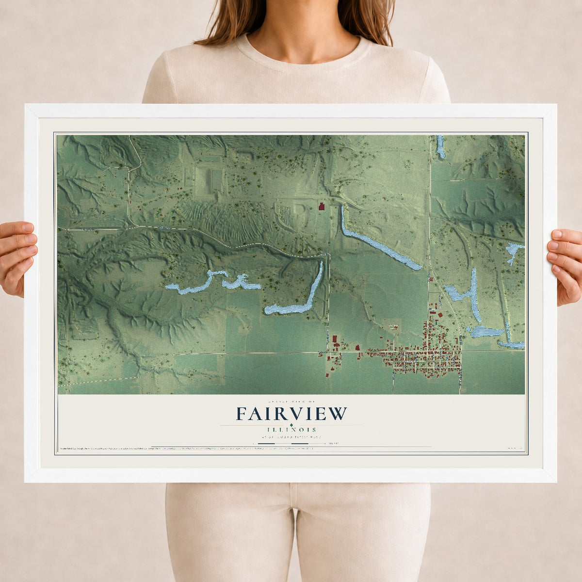 Map of Fairview, Illinois, 18 x 24 inch print in a white wood frame