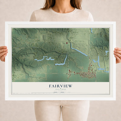Map of Fairview, Illinois, 18 x 24 inch print in a white wood frame