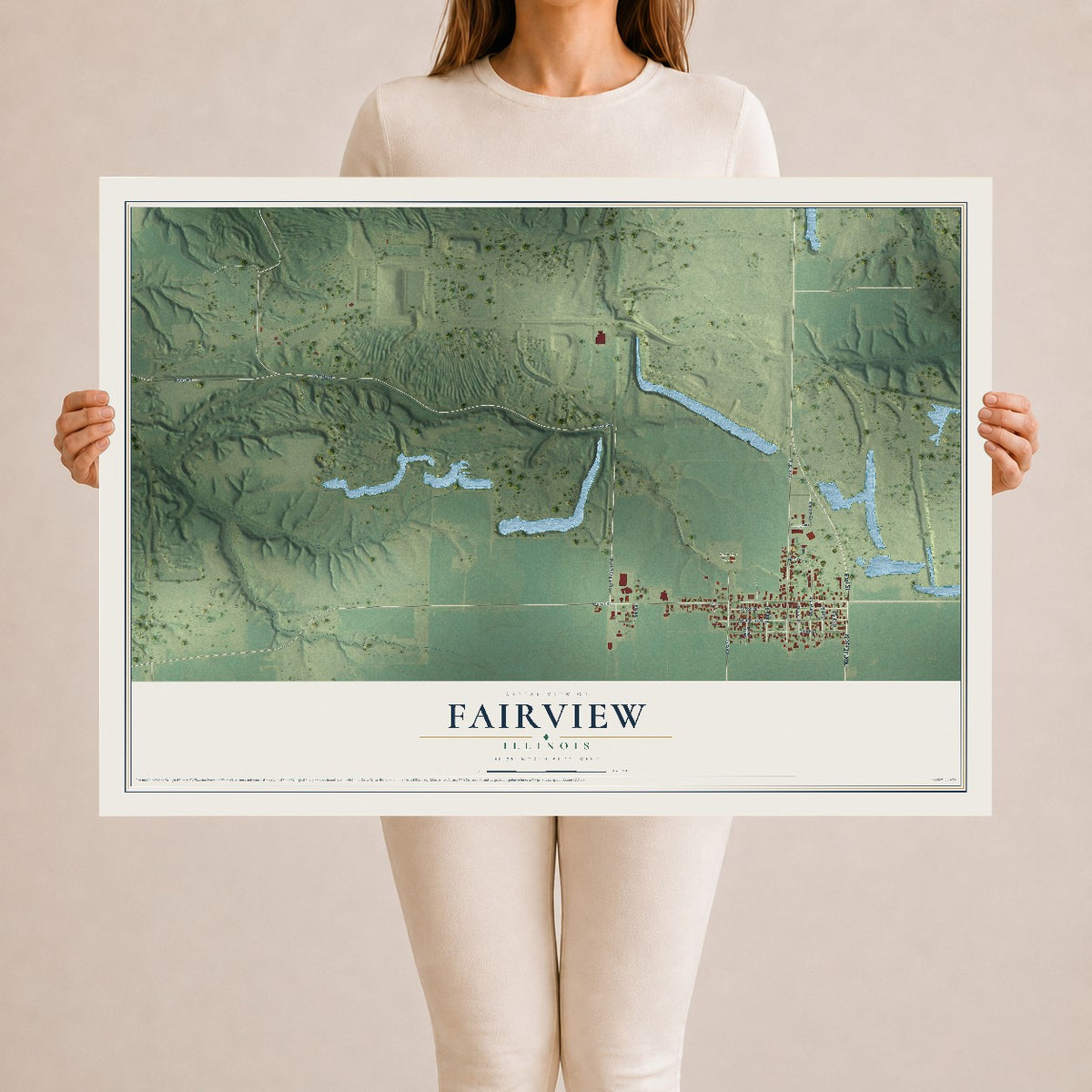 Map of Fairview, Illinois, 24 x 36 inch unframed archival matte print