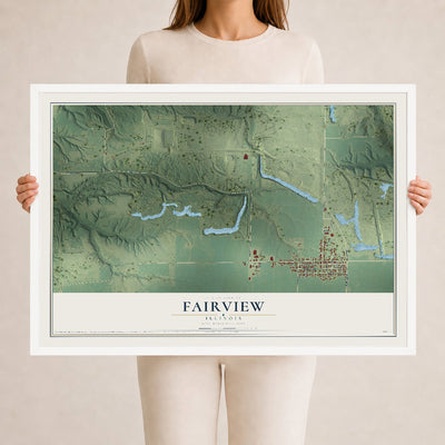 Map of Fairview, Illinois, 24 x 36 inch print in a white wood frame