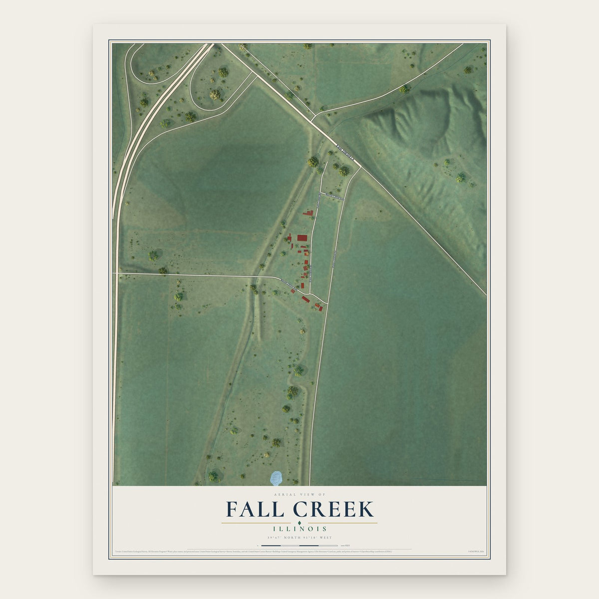 Fall Creek, Illinois map print, the full design