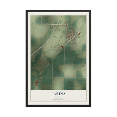 Map of Farina, Illinois, 12 x 18 inch print in a black wood frame