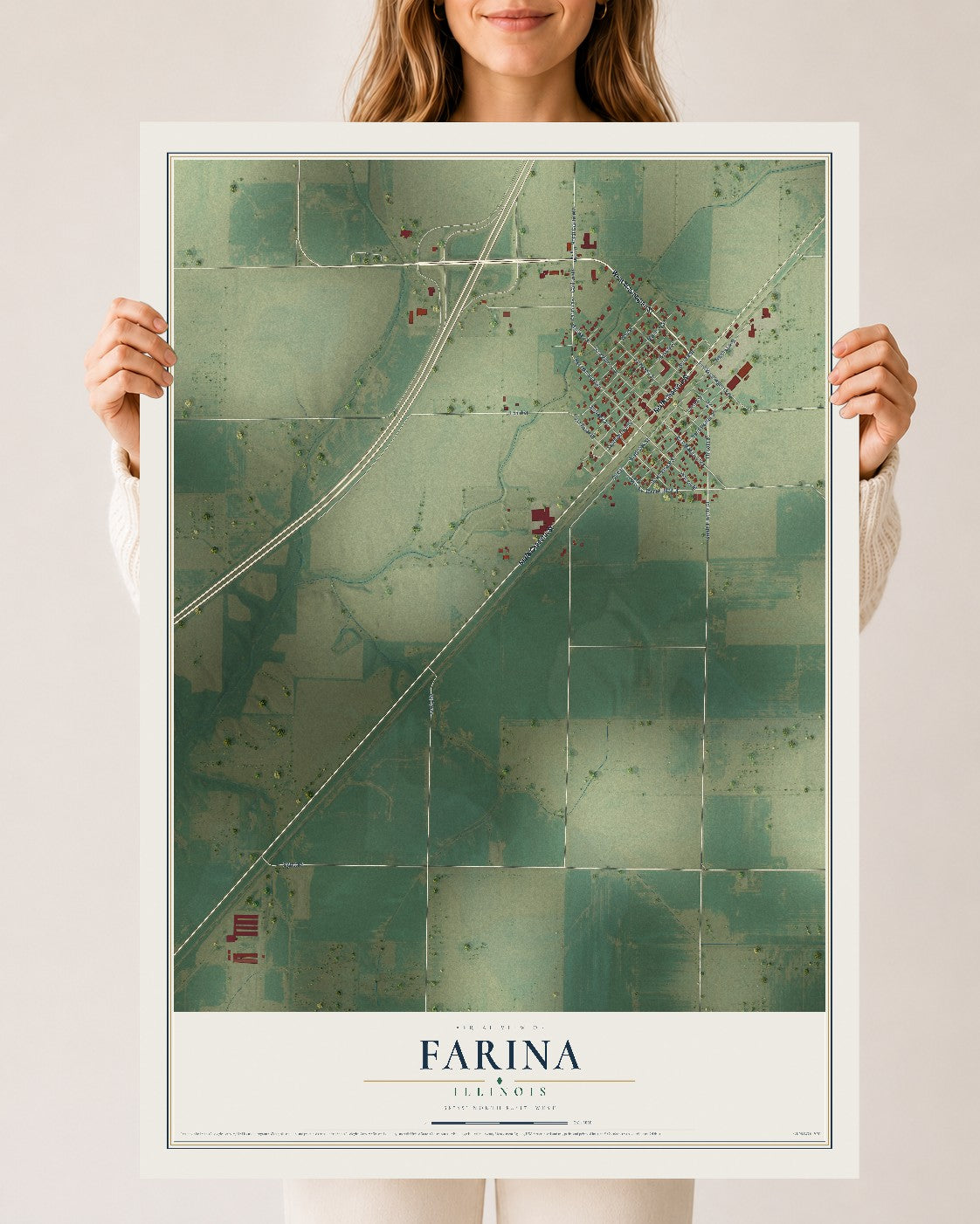 Map of Farina, Illinois, 24 x 36 inch unframed archival matte print