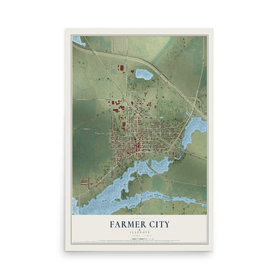 Map of Farmer City, Illinois, 12 x 18 inch unframed archival matte print