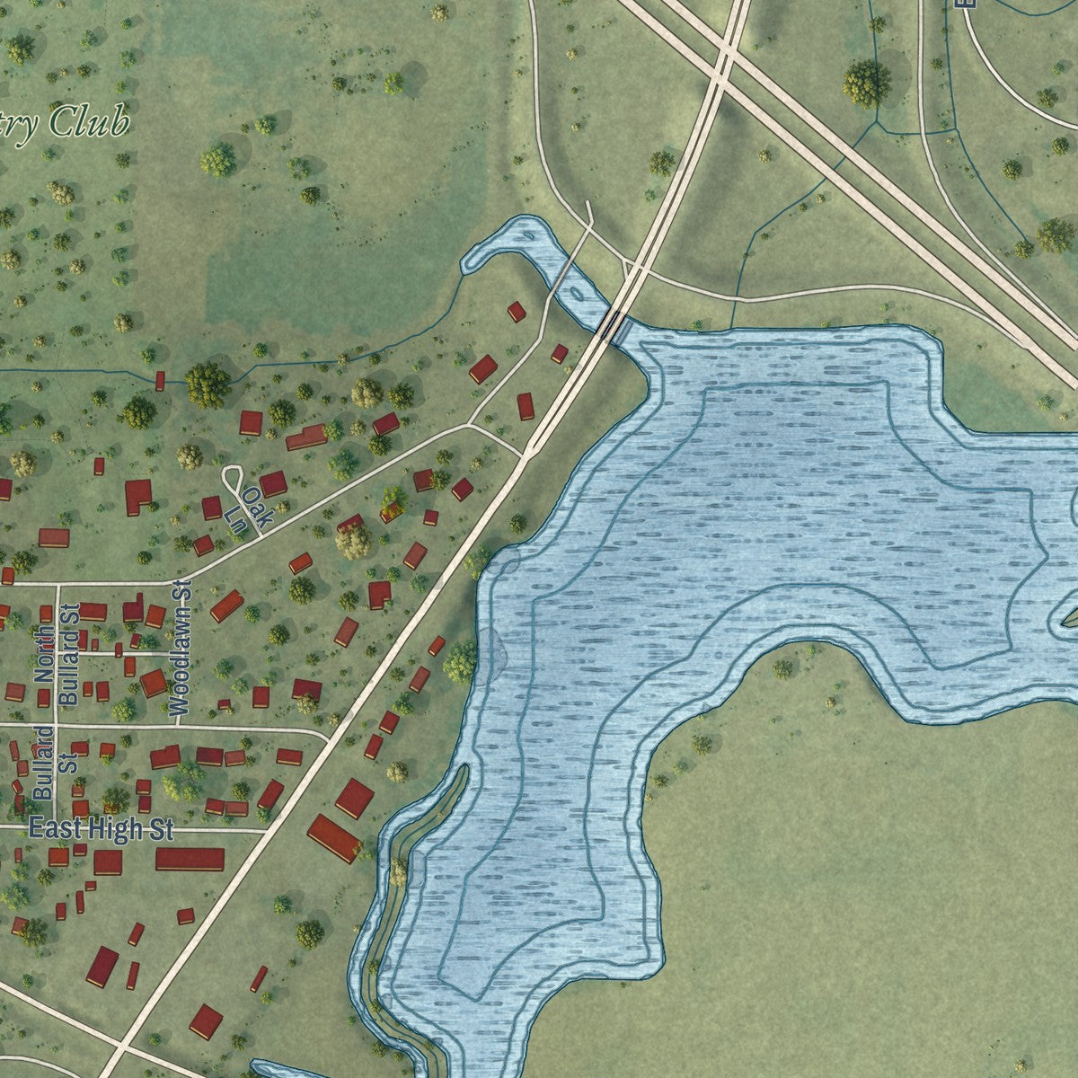 Second close-up of the map of Farmer City, Illinois print showing more streets and buildings