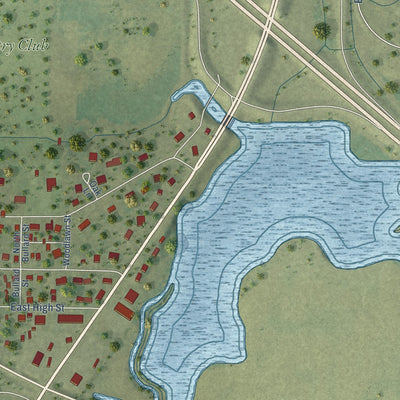 Second close-up of the map of Farmer City, Illinois print showing more streets and buildings