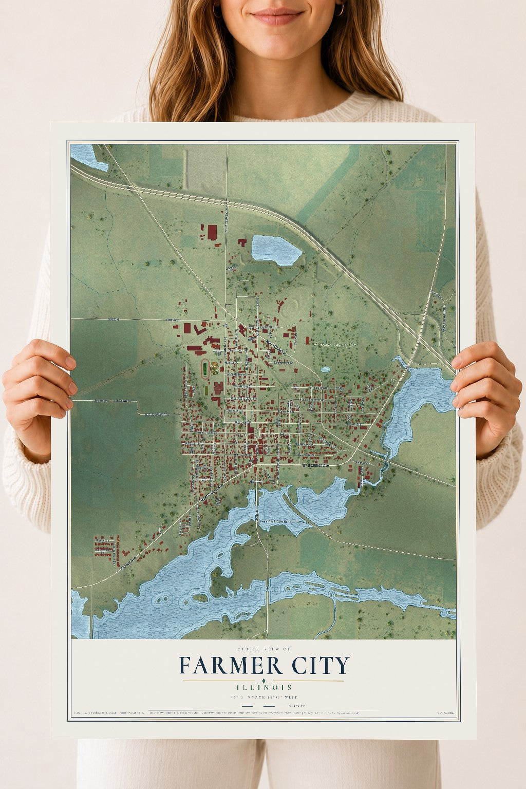 Map of Farmer City, Illinois, 18 x 24 inch unframed archival matte print