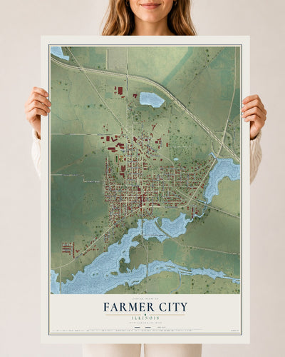 Map of Farmer City, Illinois, 24 x 36 inch unframed archival matte print