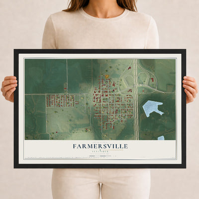 Map of Farmersville, Illinois, 12 x 18 inch print in a black wood frame
