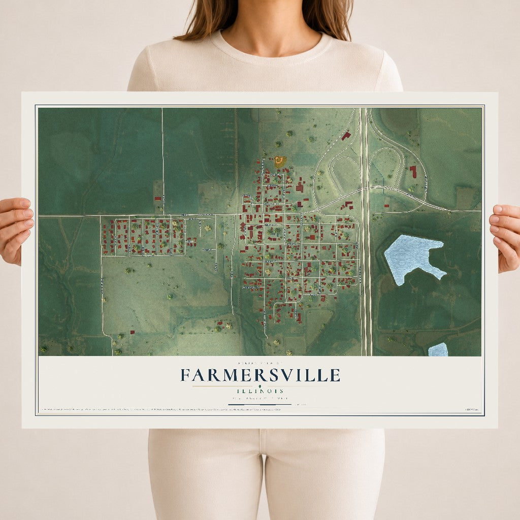 Map of Farmersville, Illinois, 18 x 24 inch unframed archival matte print