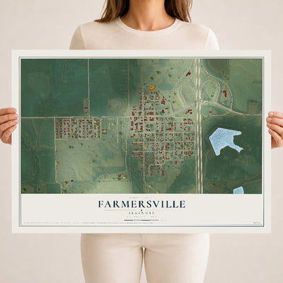 Map of Farmersville, Illinois, 18 x 24 inch unframed archival matte print