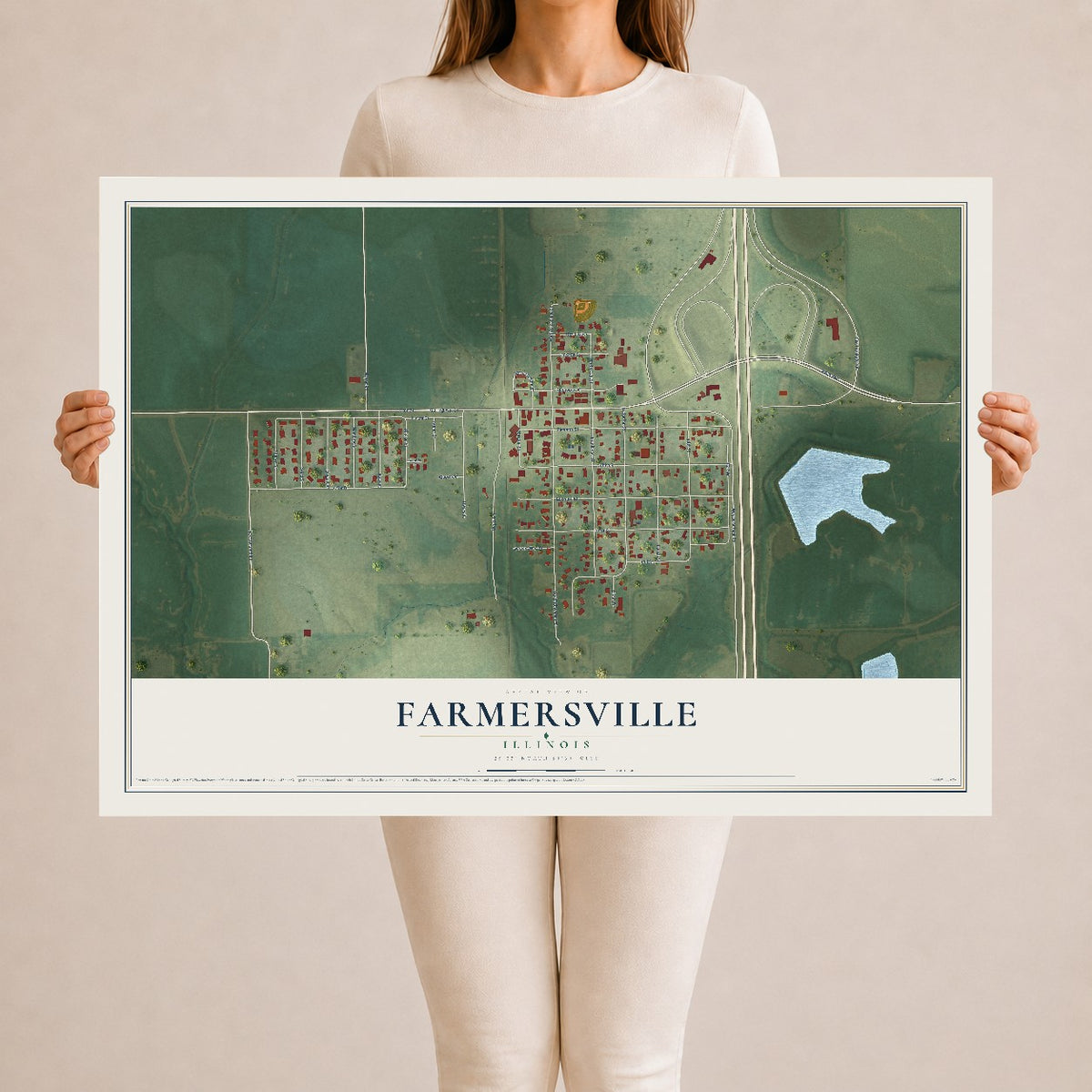 Map of Farmersville, Illinois, 24 x 36 inch unframed archival matte print