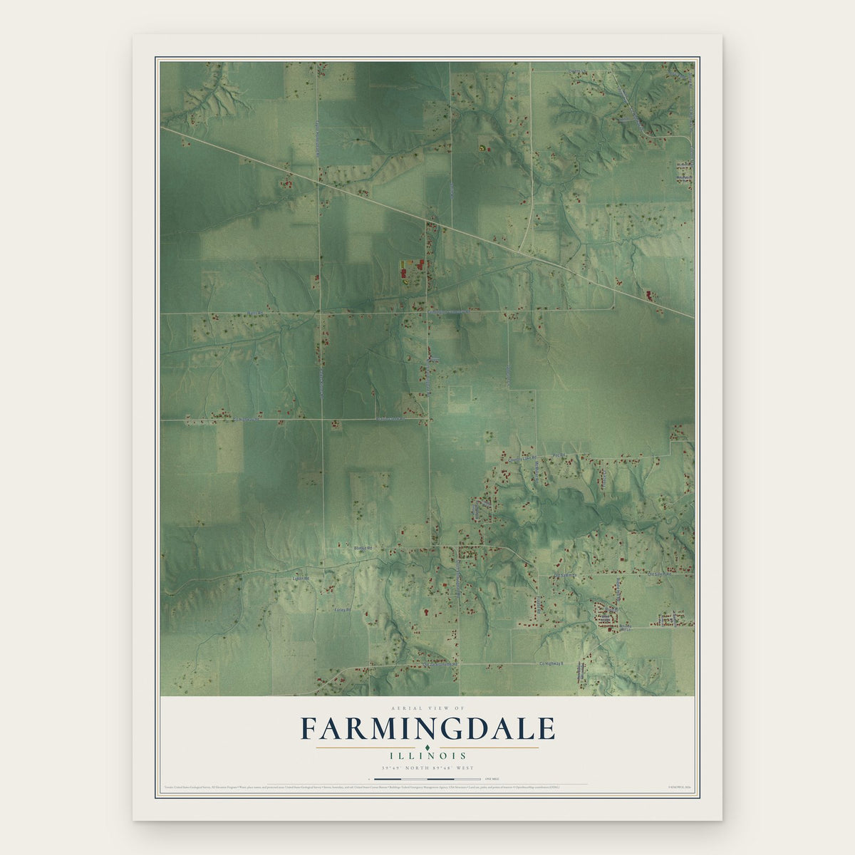 Farmingdale, Illinois map print, the full design