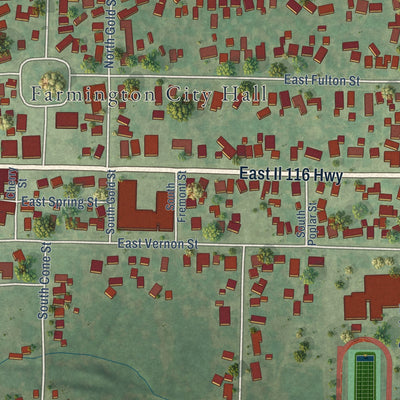 Second close-up of the map of Farmington, Illinois print showing more streets and buildings