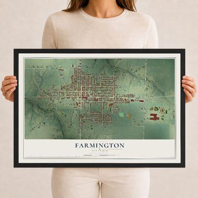 Map of Farmington, Illinois, 12 x 18 inch print in a black wood frame