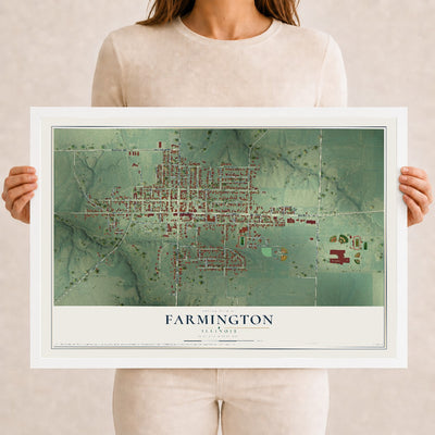 Map of Farmington, Illinois, 12 x 18 inch print in a white wood frame