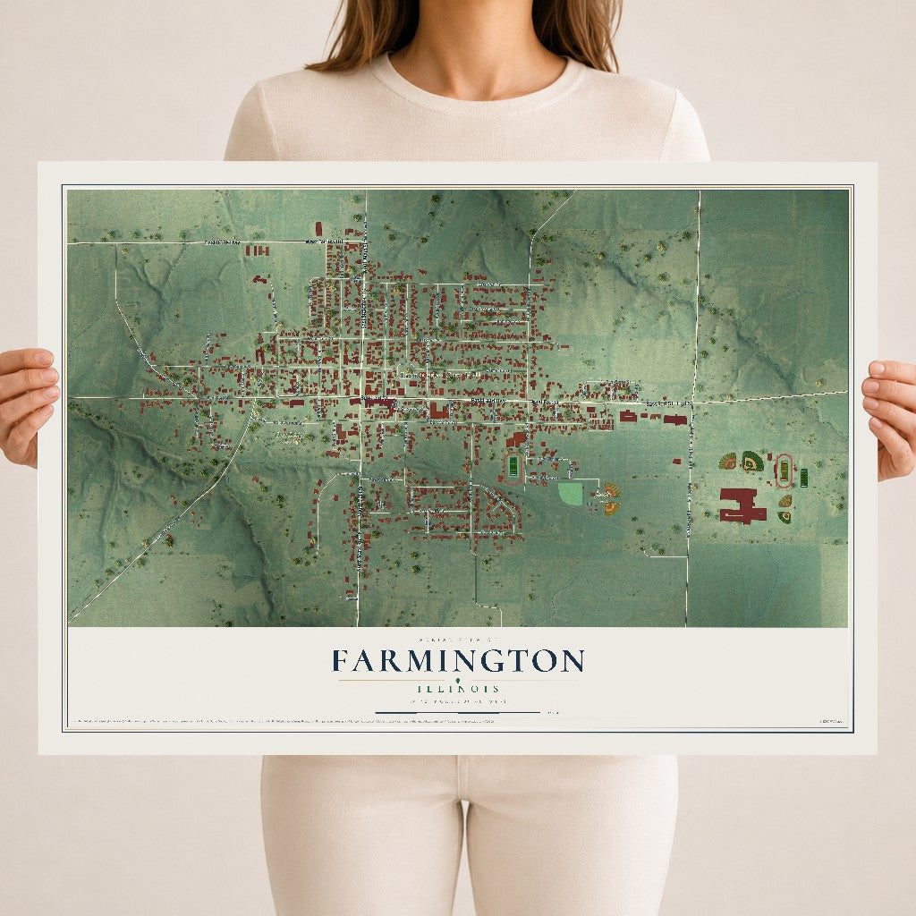 Map of Farmington, Illinois, 18 x 24 inch unframed archival matte print