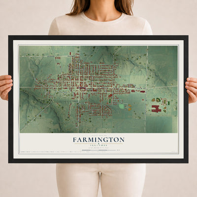 Map of Farmington, Illinois, 18 x 24 inch print in a black wood frame