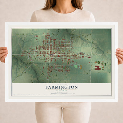 Map of Farmington, Illinois, 18 x 24 inch print in a white wood frame