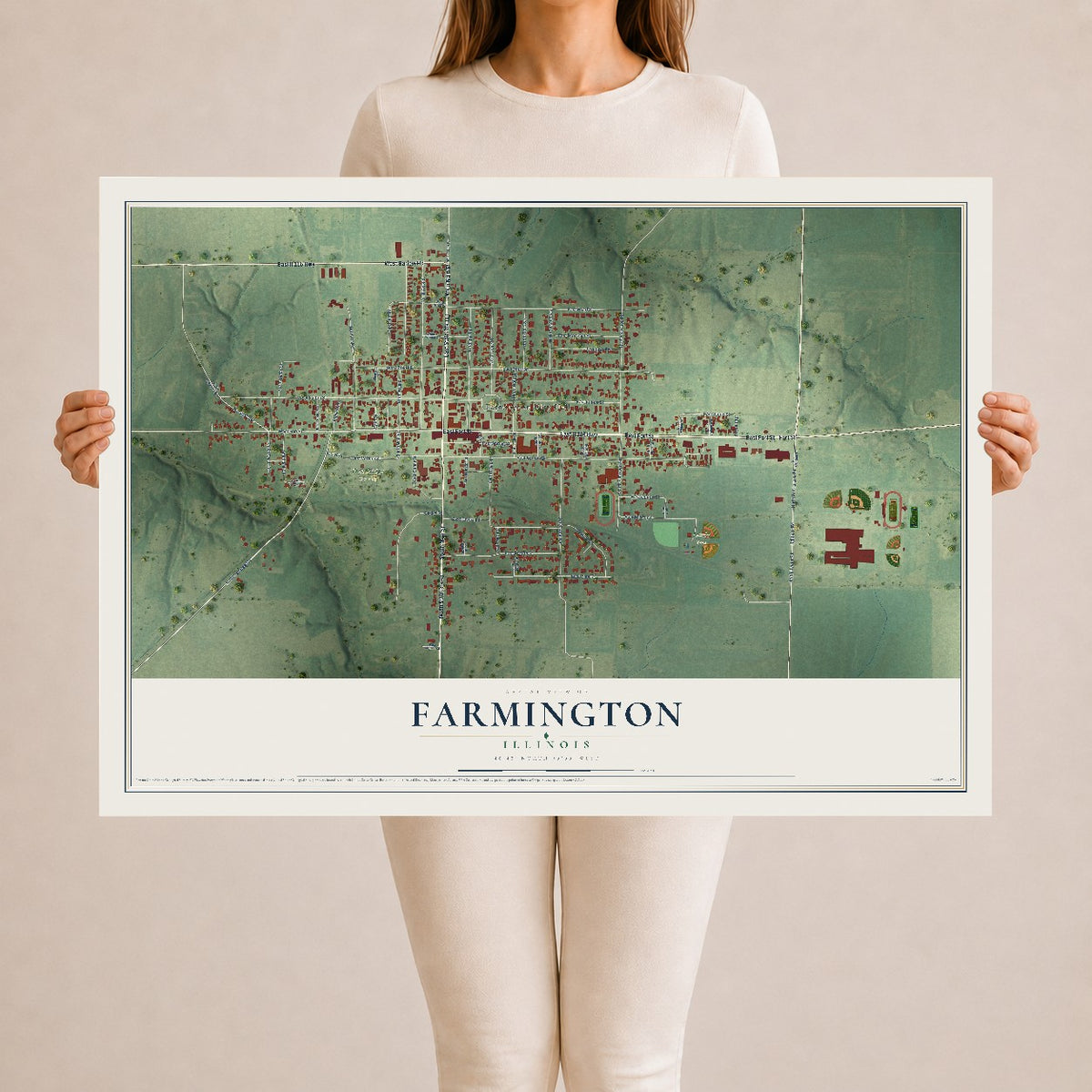 Map of Farmington, Illinois, 24 x 36 inch unframed archival matte print