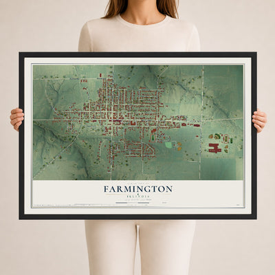 Map of Farmington, Illinois, 24 x 36 inch print in a black wood frame