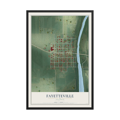 Map of Fayetteville, Illinois, 12 x 18 inch print in a black wood frame