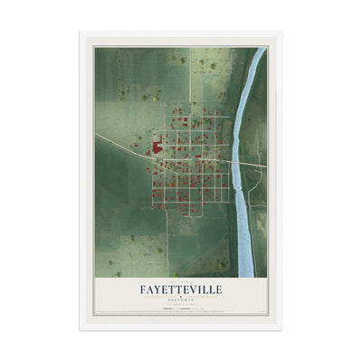 Map of Fayetteville, Illinois, 12 x 18 inch print in a white wood frame