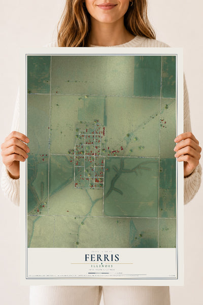 Map of Ferris, Illinois, 18 x 24 inch unframed archival matte print