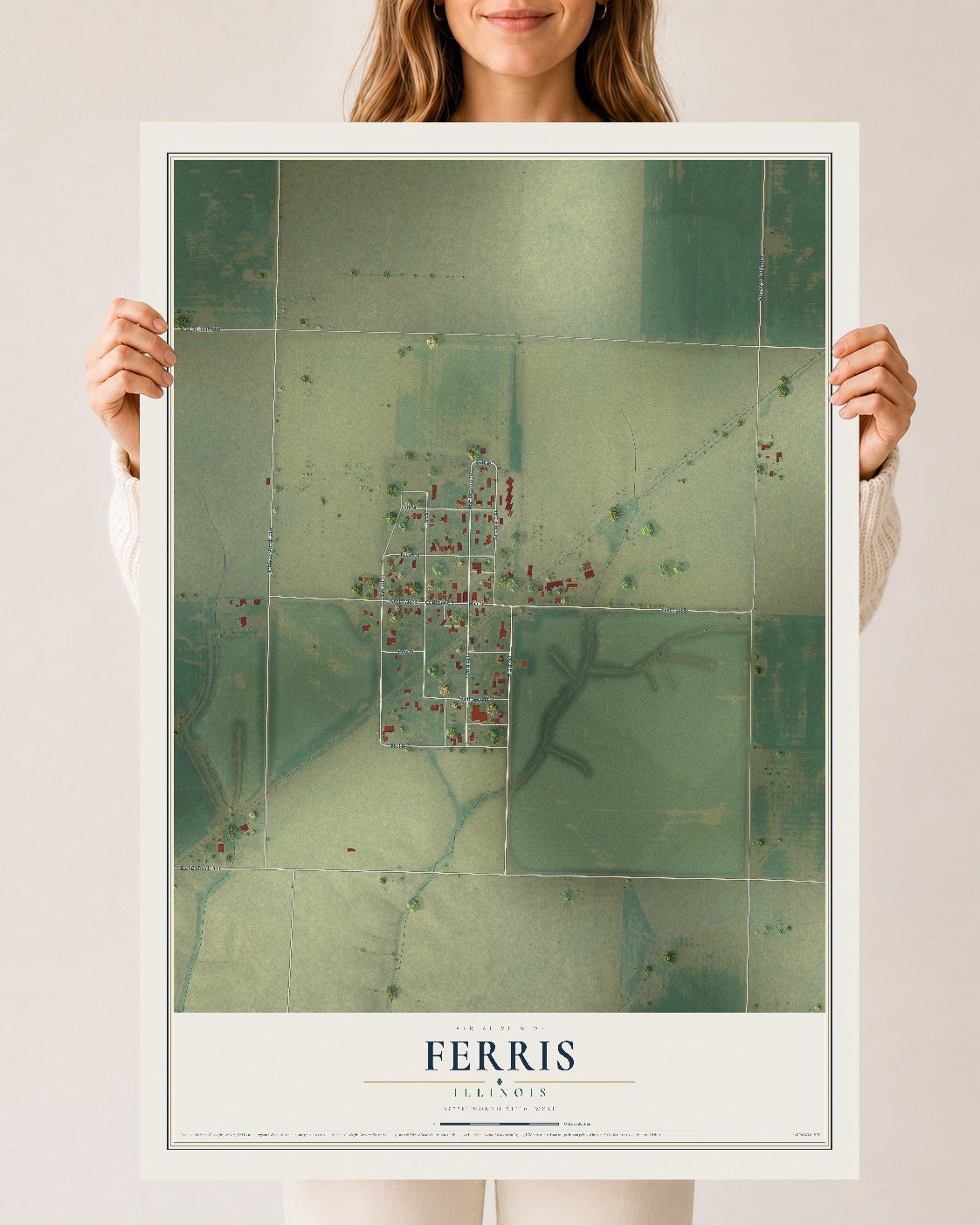 Map of Ferris, Illinois, 24 x 36 inch unframed archival matte print