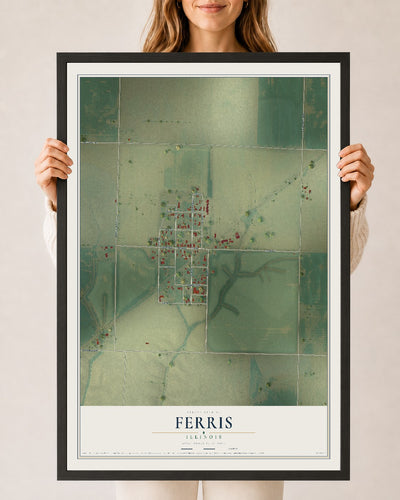 Map of Ferris, Illinois, 24 x 36 inch print in a black wood frame