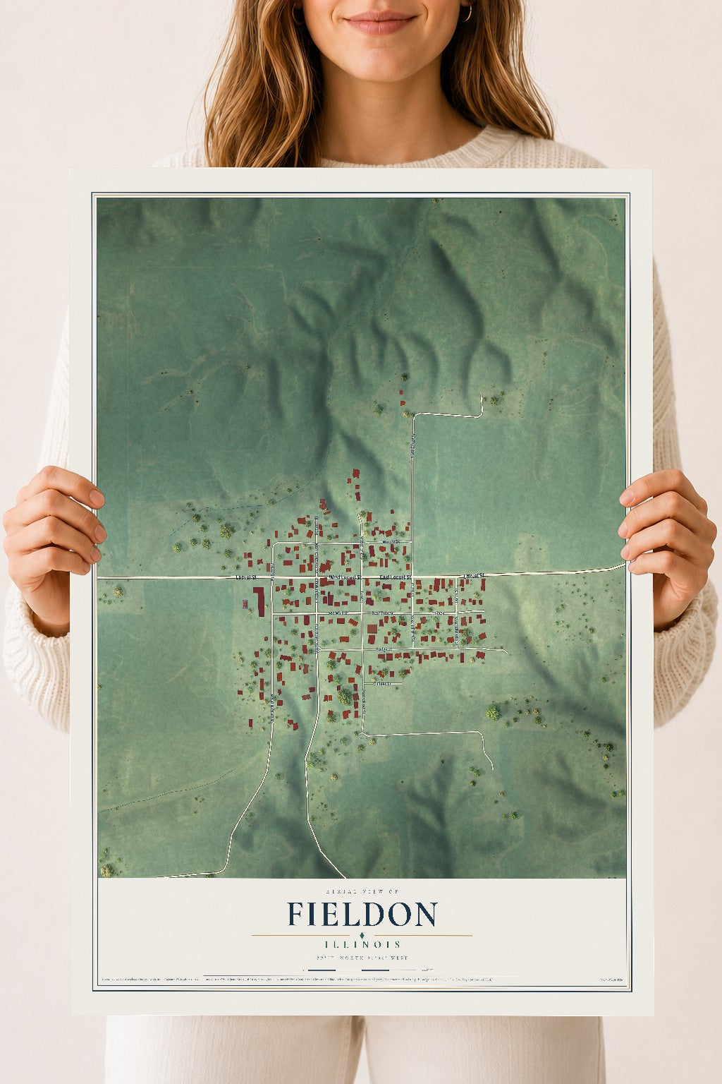 Map of Fieldon, Illinois, 18 x 24 inch unframed archival matte print