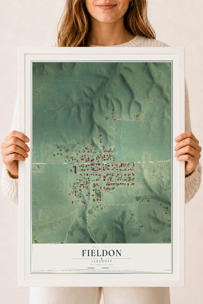 Map of Fieldon, Illinois, 18 x 24 inch print in a white wood frame
