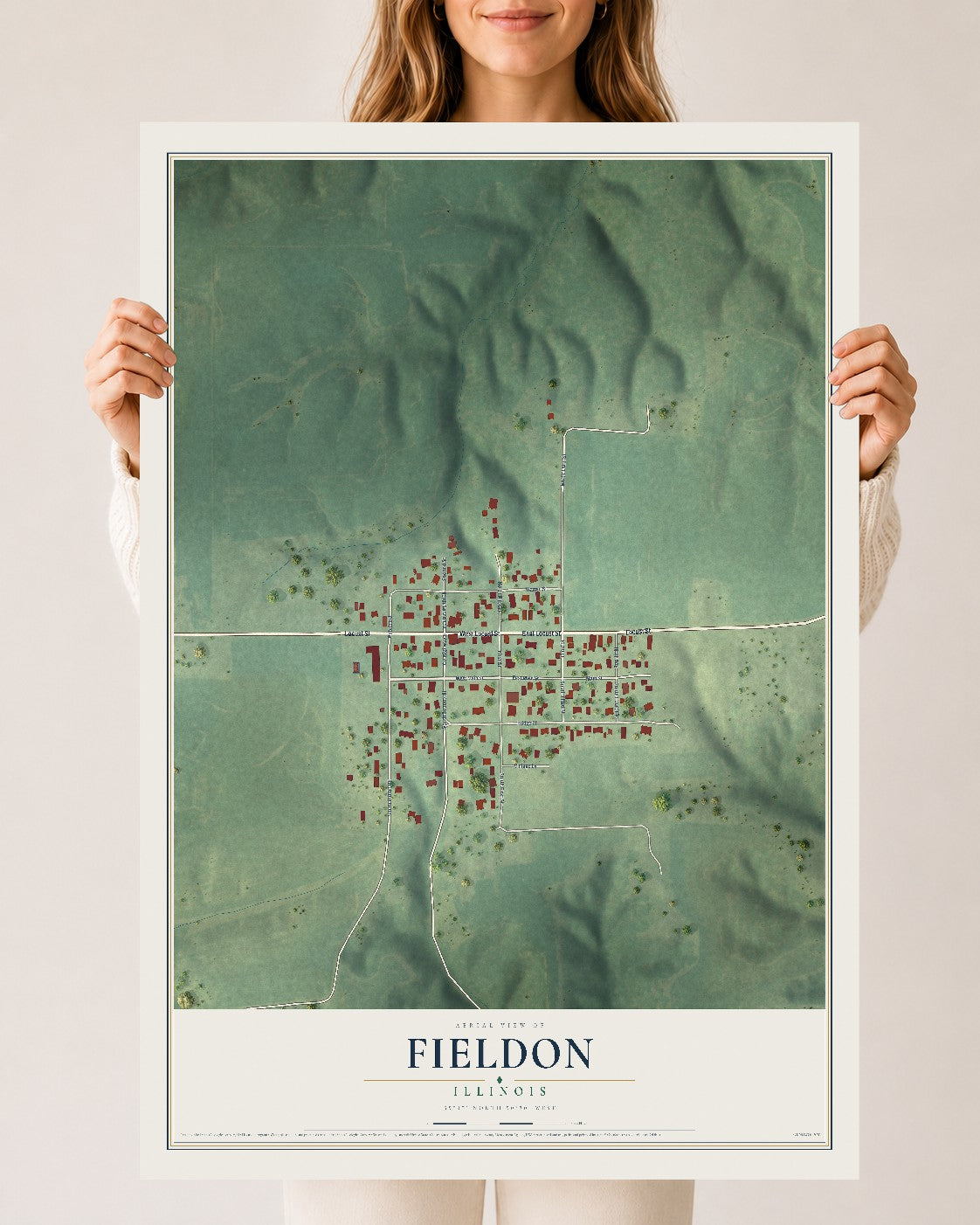 Map of Fieldon, Illinois, 24 x 36 inch unframed archival matte print