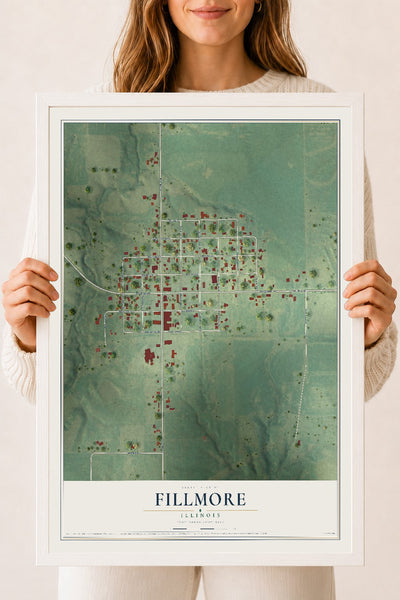 Map of Fillmore, Illinois, 18 x 24 inch print in a white wood frame