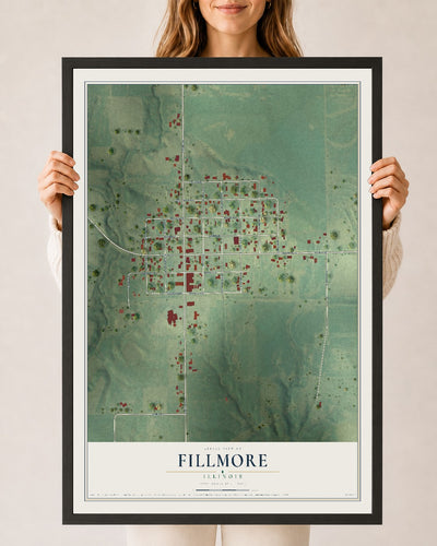 Map of Fillmore, Illinois, 24 x 36 inch print in a black wood frame