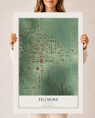 Map of Fillmore, Illinois, 24 x 36 inch print in a white wood frame