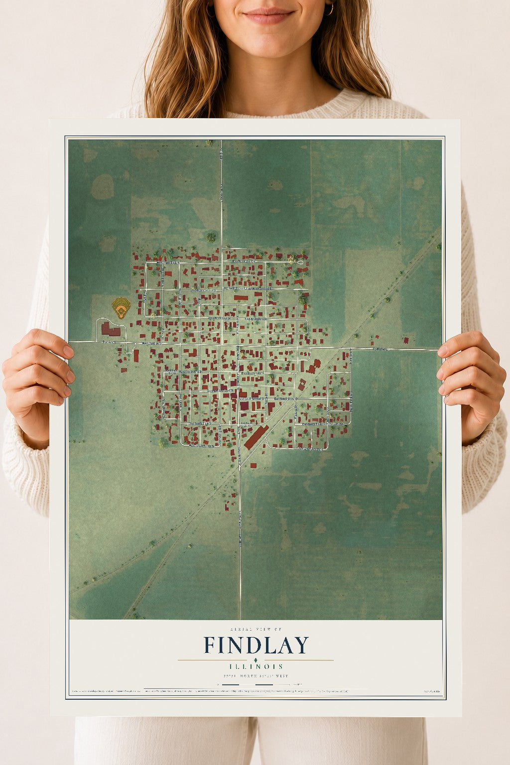 Map of Findlay, Illinois, 18 x 24 inch unframed archival matte print