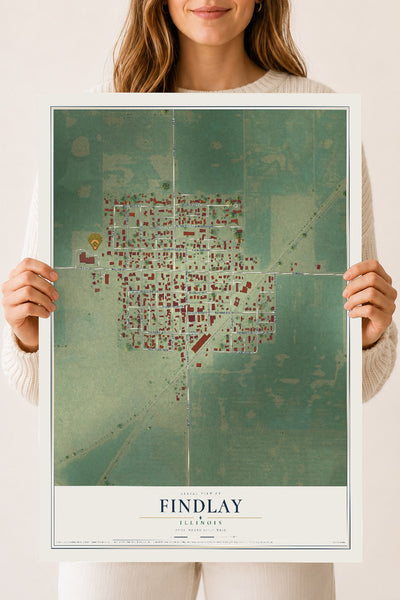 Map of Findlay, Illinois, 18 x 24 inch unframed archival matte print