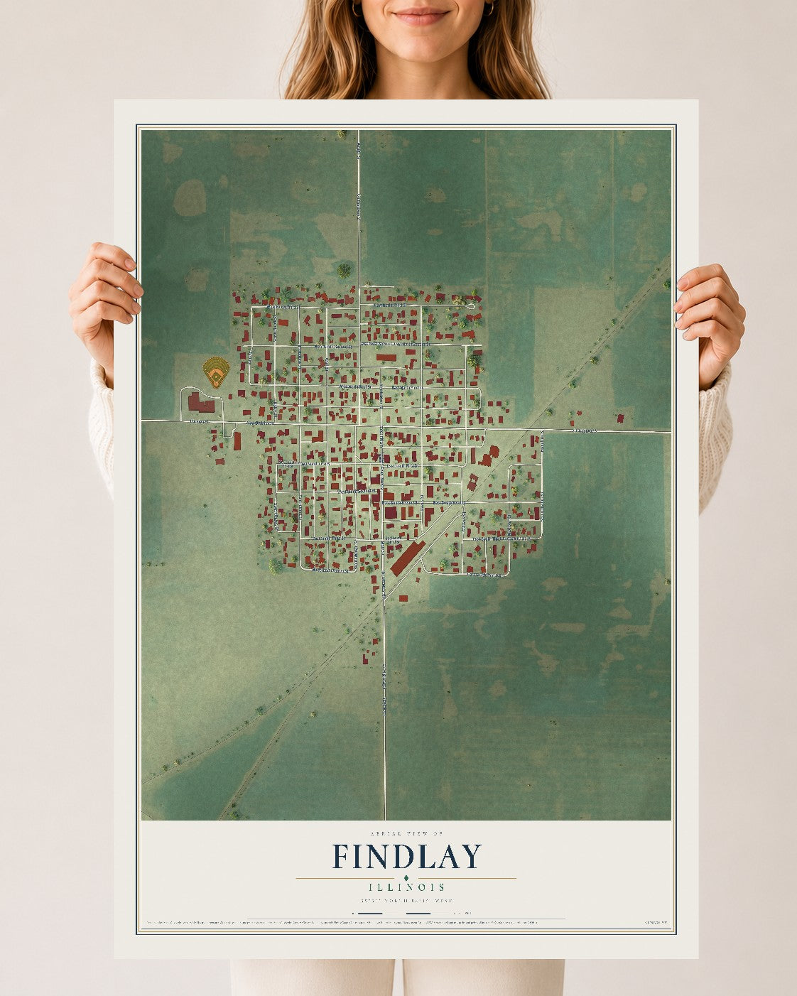 Map of Findlay, Illinois, 24 x 36 inch unframed archival matte print
