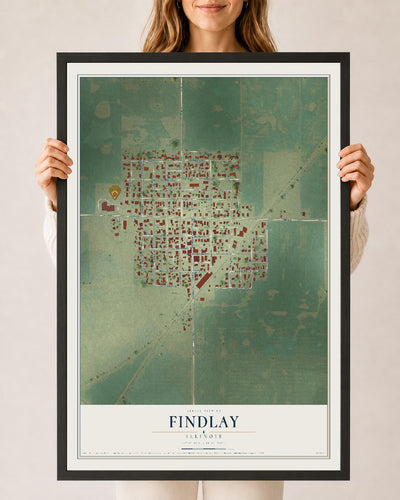 Map of Findlay, Illinois, 24 x 36 inch print in a black wood frame