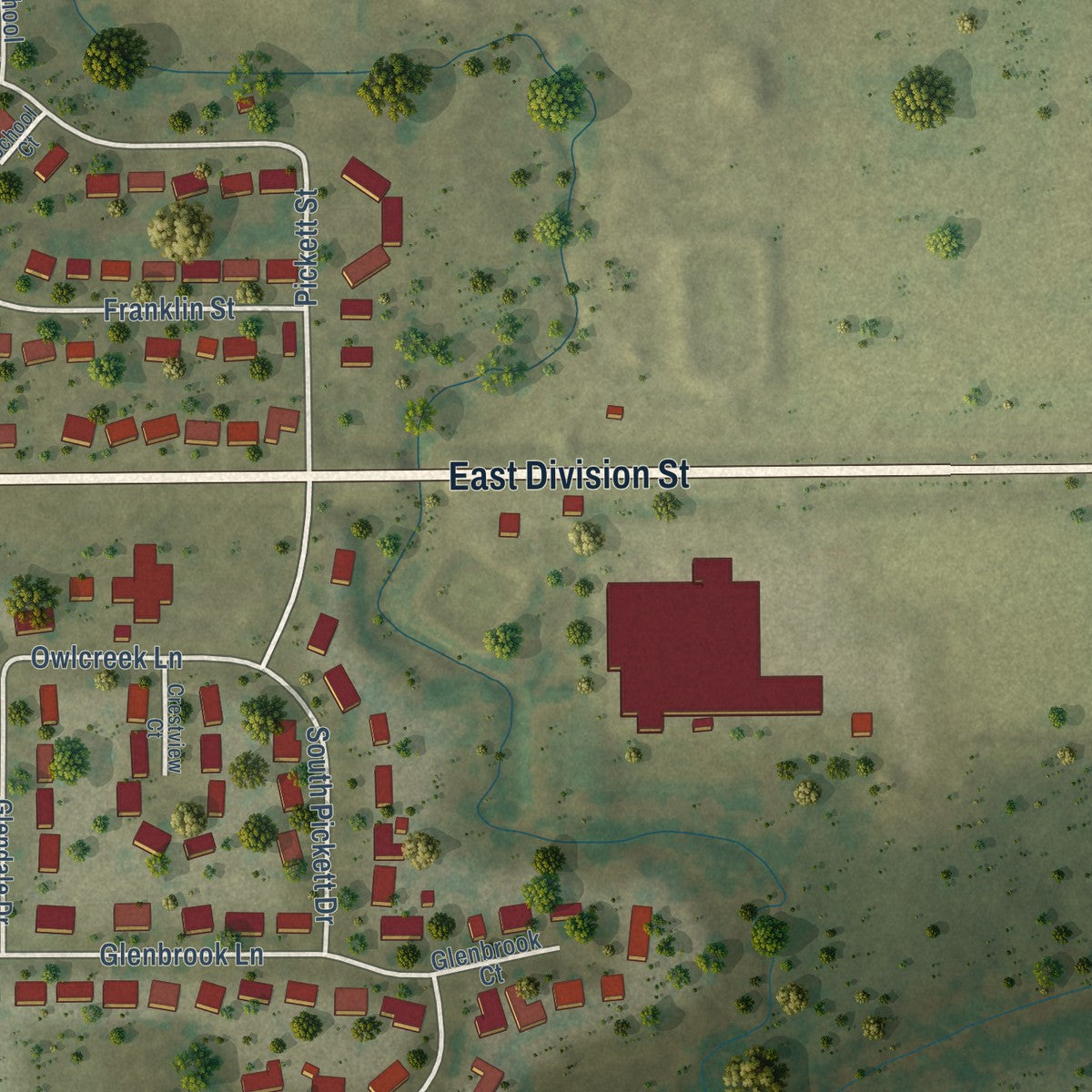 Second close-up of the map of Fisher, Illinois print showing more streets and buildings