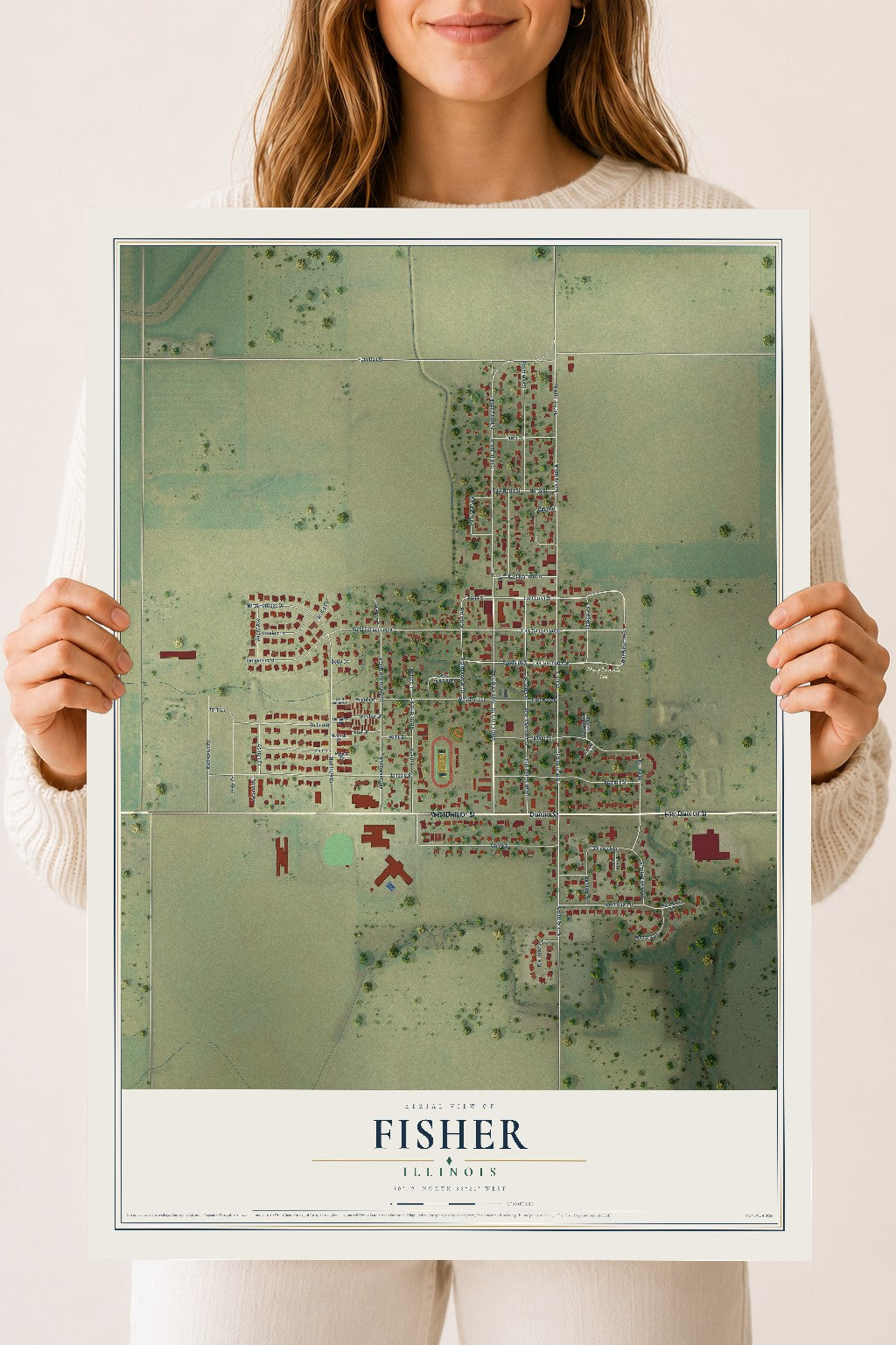 Map of Fisher, Illinois, 18 x 24 inch unframed archival matte print