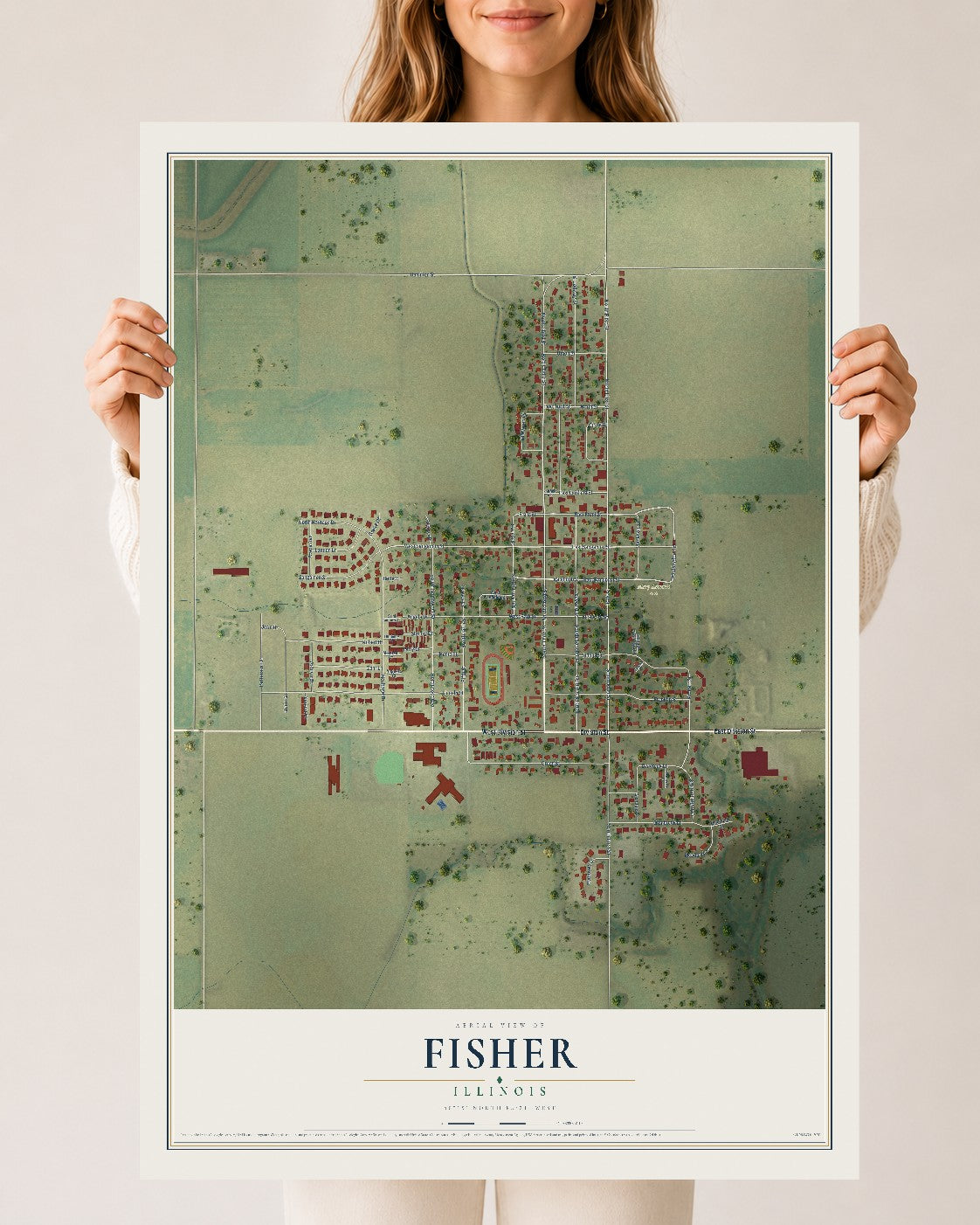 Map of Fisher, Illinois, 24 x 36 inch unframed archival matte print