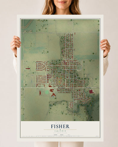 Map of Fisher, Illinois, 24 x 36 inch unframed archival matte print