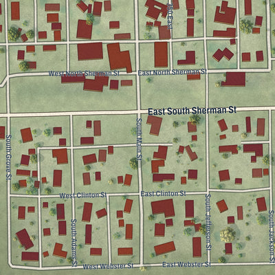 Close-up of the map of Fithian, Illinois print showing street and building detail