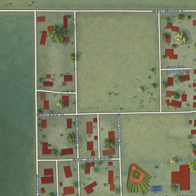 Second close-up of the map of Fithian, Illinois print showing more streets and buildings